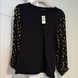 Express Chic Black Blouse with Gold Accents size L